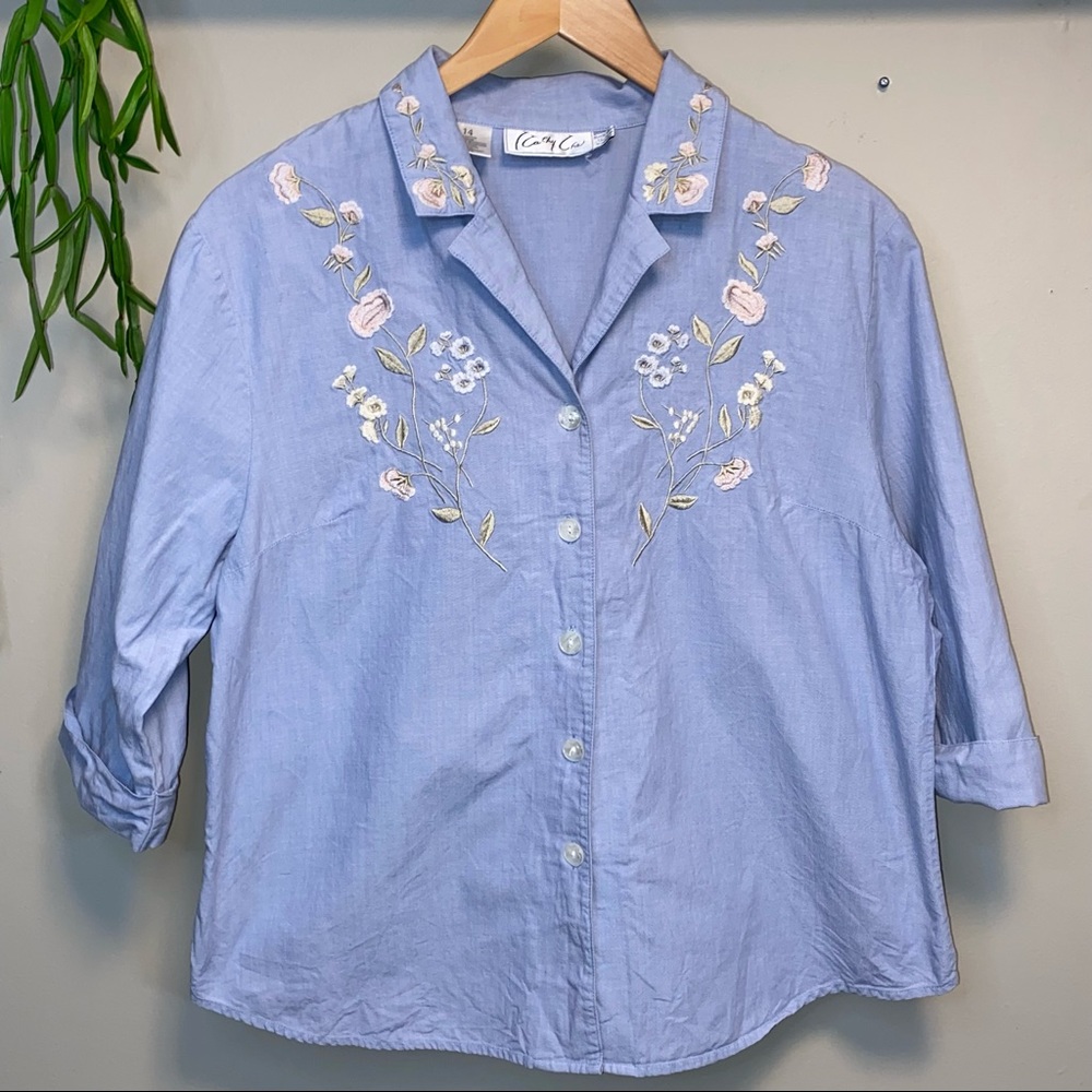Vintage Kathy Che Floral Embroidered Button Down shirt